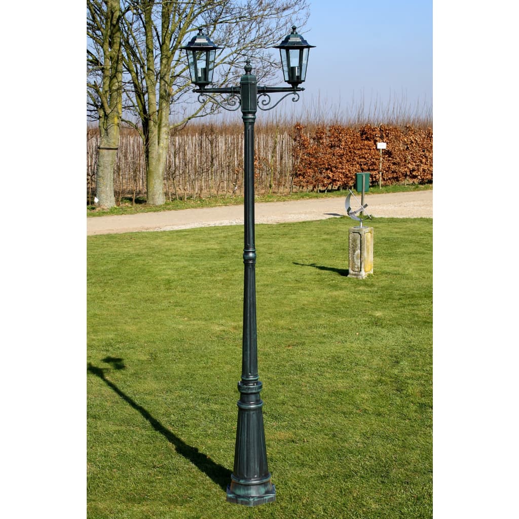 vidaXL Stojąca lampa ogrodowa 2-ramienna, 215 cm, ciemnozielona/czarna