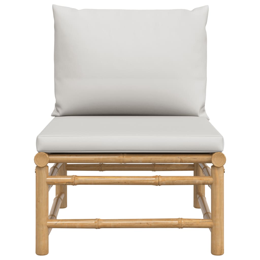 vidaXL Środkowa sofa ogrodowa z jasnoszarymi poduszkami, bambusowa