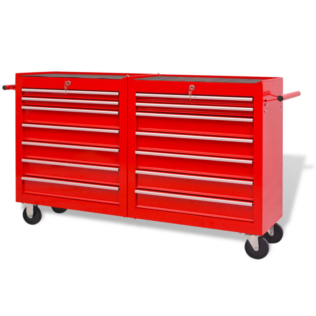 vidaXL Wózek narzędziowy z 14 szufladami, stalowy, czerwony