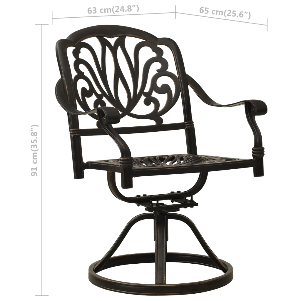 vidaXL Obrotowe krzesła ogrodowe, 2 szt., odlewane aluminium, brąz