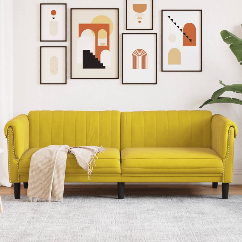 vidaXL Sofa 3-osobowa, żółta, tapicerowana aksamitem