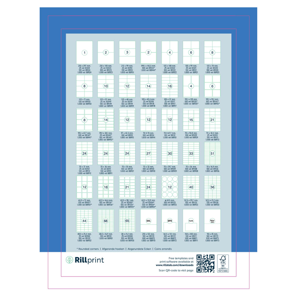 rillprint Etykiety samoprzylepne, 105x37 mm, 1000 arkuszy, białe