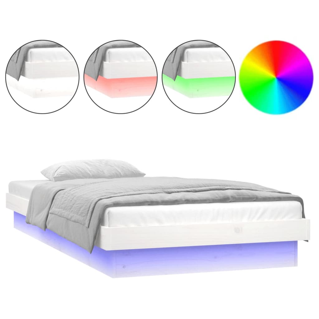 vidaXL Rama łóżka z LED, 90x200 cm, lite drewno