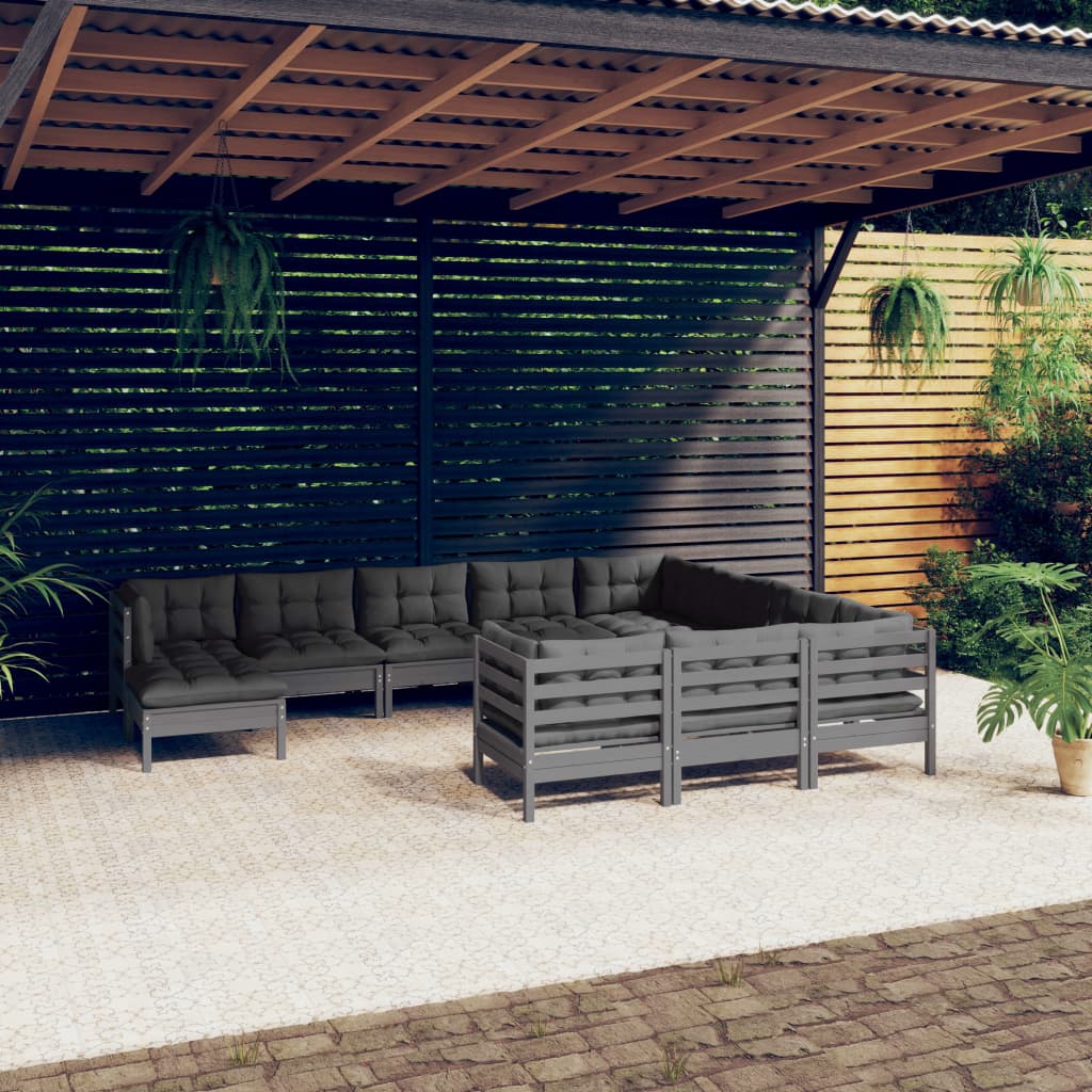 vidaXL 11-cz. zestaw wypoczynkowy do ogrodu, z poduszkami, szary