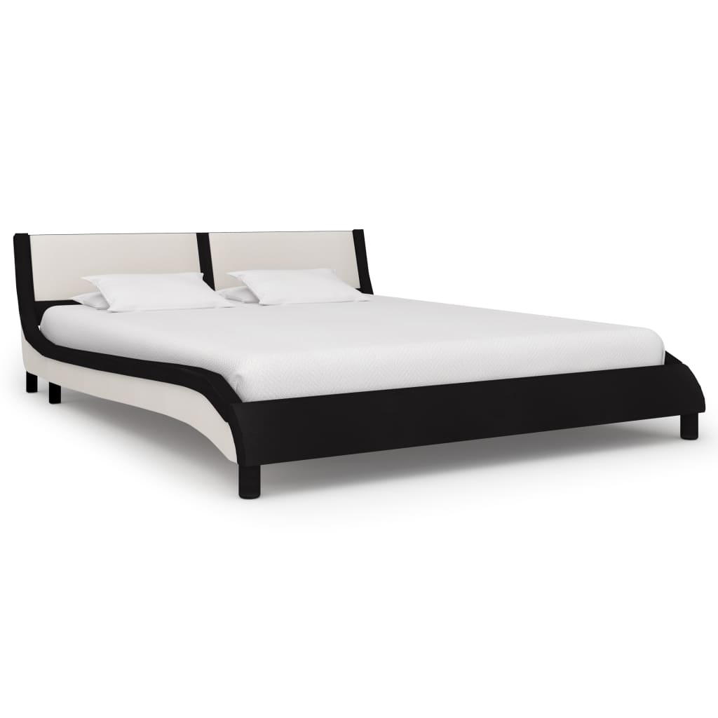 vidaXL Rama łóżka z LED, czarno-biała, sztuczna skóra, 160 x 200 cm