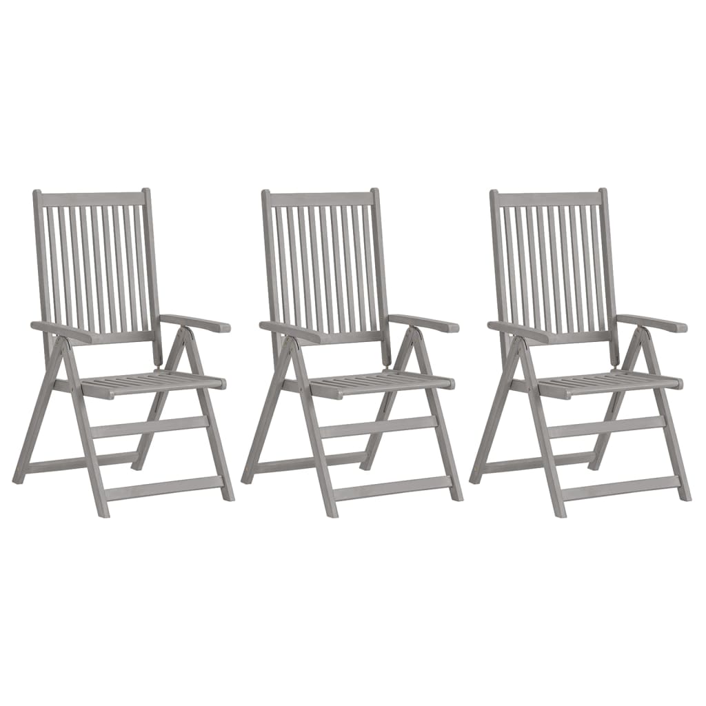 vidaXL Rozkładane krzesła ogrodowe z poduszkami, 3 szt., lita akacja