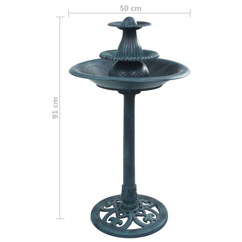 vidaXL Basenik z fontanną dla ptaków, zielony, 50x91 cm, plastikowy