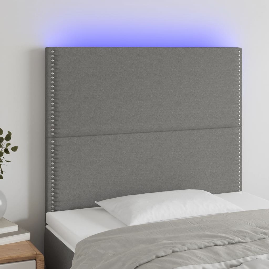 vidaXL Zagłówek do łóżka z LED, ciemnoszary, 100x5x118/128 cm, tkanina