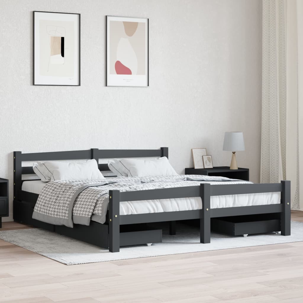 Variant Fulfill march vidaXL Rama łóżka z 4 szufladami, ciemnoszara, sosnowa, 160 x 200 cm sklep  online | vidaXL.pl