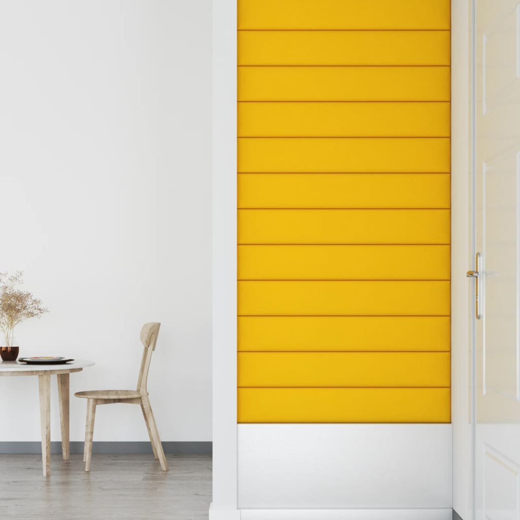 vidaXL Panele ścienne, 12 szt., żółte, 90x15 cm, aksamit, 1,62 m²