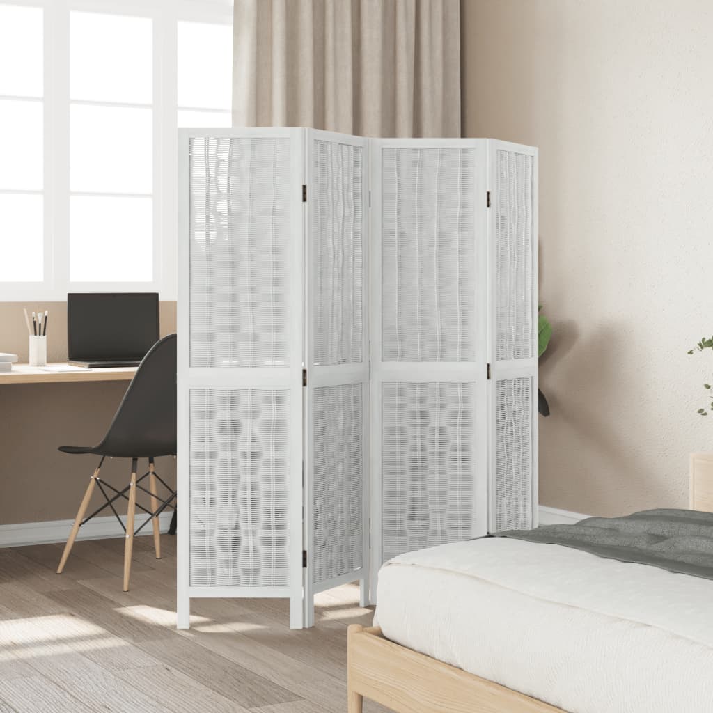 vidaXL Parawan pokojowy, 4-panelowy, biały, lite drewno paulowni