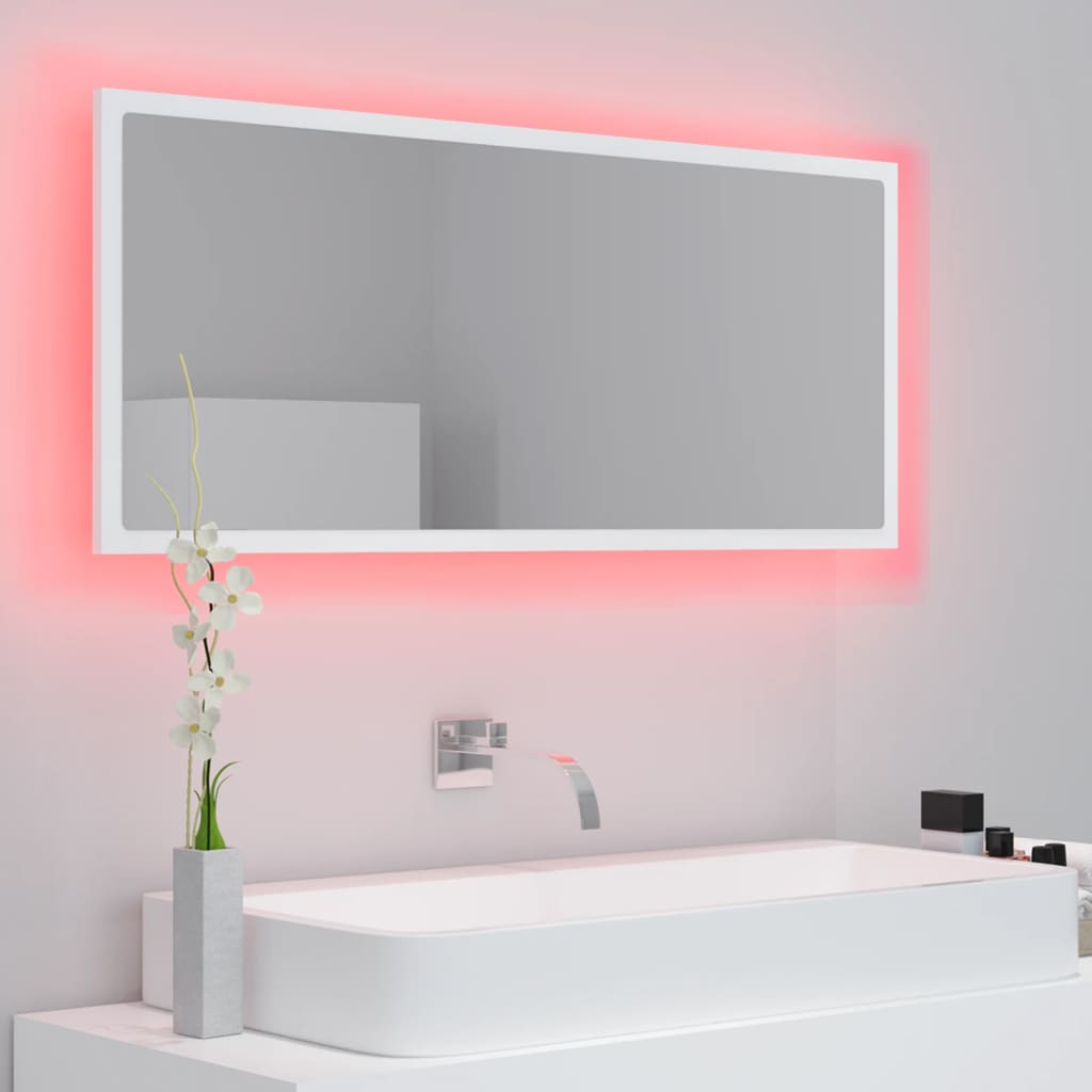 vidaXL Lustro łazienkowe z LED, białe, 100x8,5x37 cm, akryl