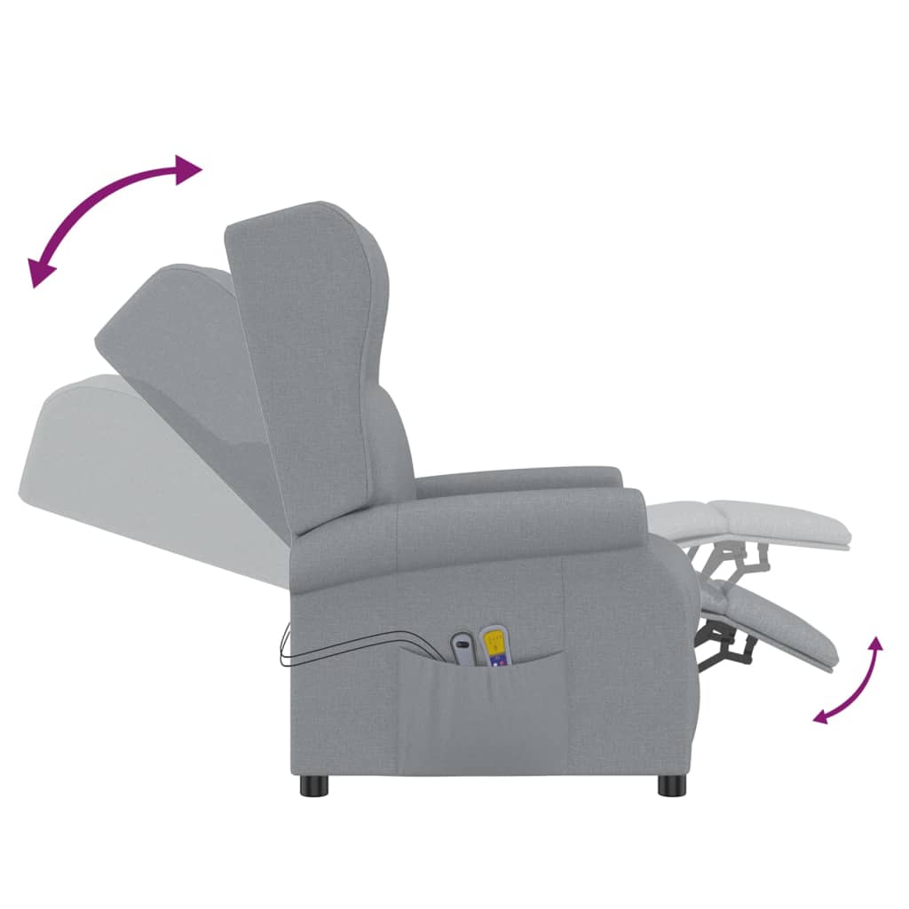 vidaXL Fotel uszak z masażem, elektryczny, jasnoszary, obity tkaniną