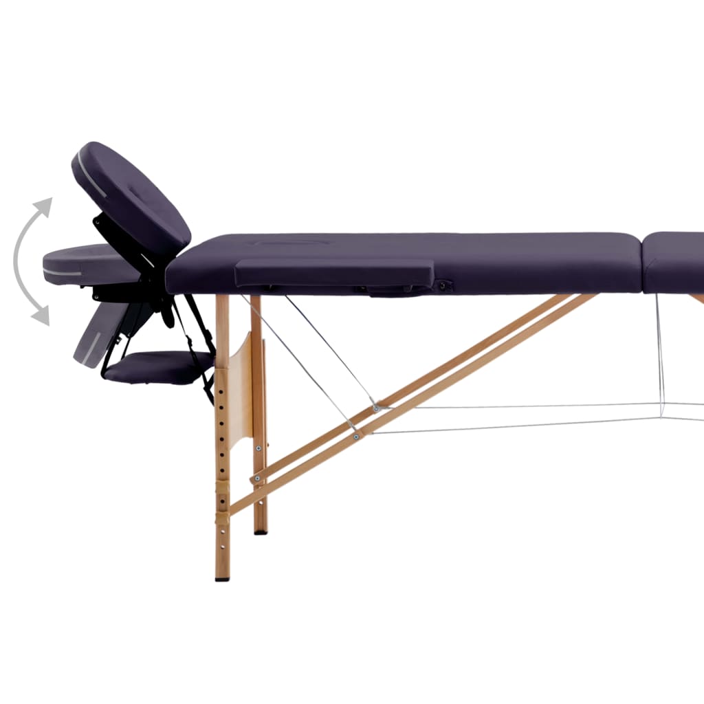 vidaXL Składany stół do masażu, 2-strefowy, drewniany, fioletowy