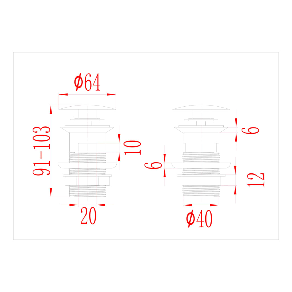vidaXL Korek klik-klak z funkcją przelewu, szary, 6,4x6,4x9,1 cm