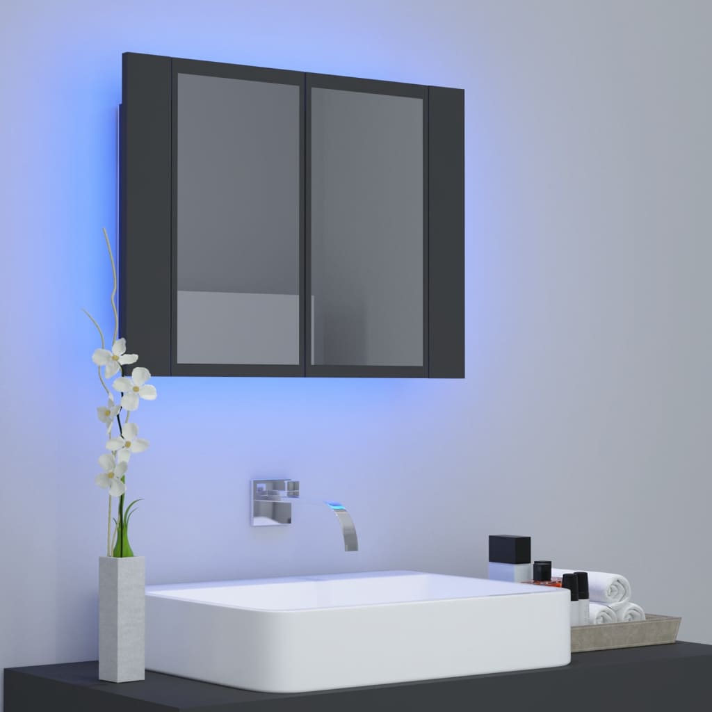 vidaXL Szafka łazienkowa z lustrem i LED, szara, 60x12x45 cm, akryl