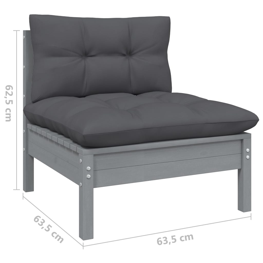 vidaXL 2-osobowa sofa ogrodowa z poduszkami, szara, drewno sosnowe