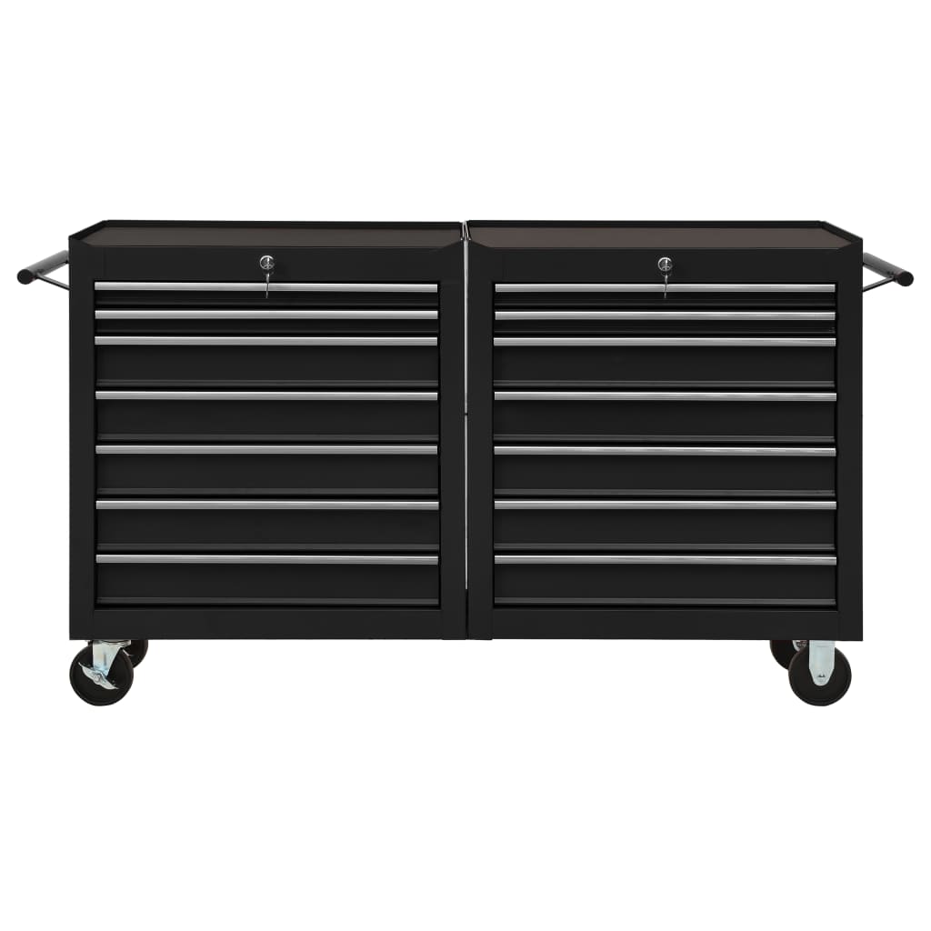 vidaXL Wózek narzędziowy z 14 szufladami, stalowy, czarny