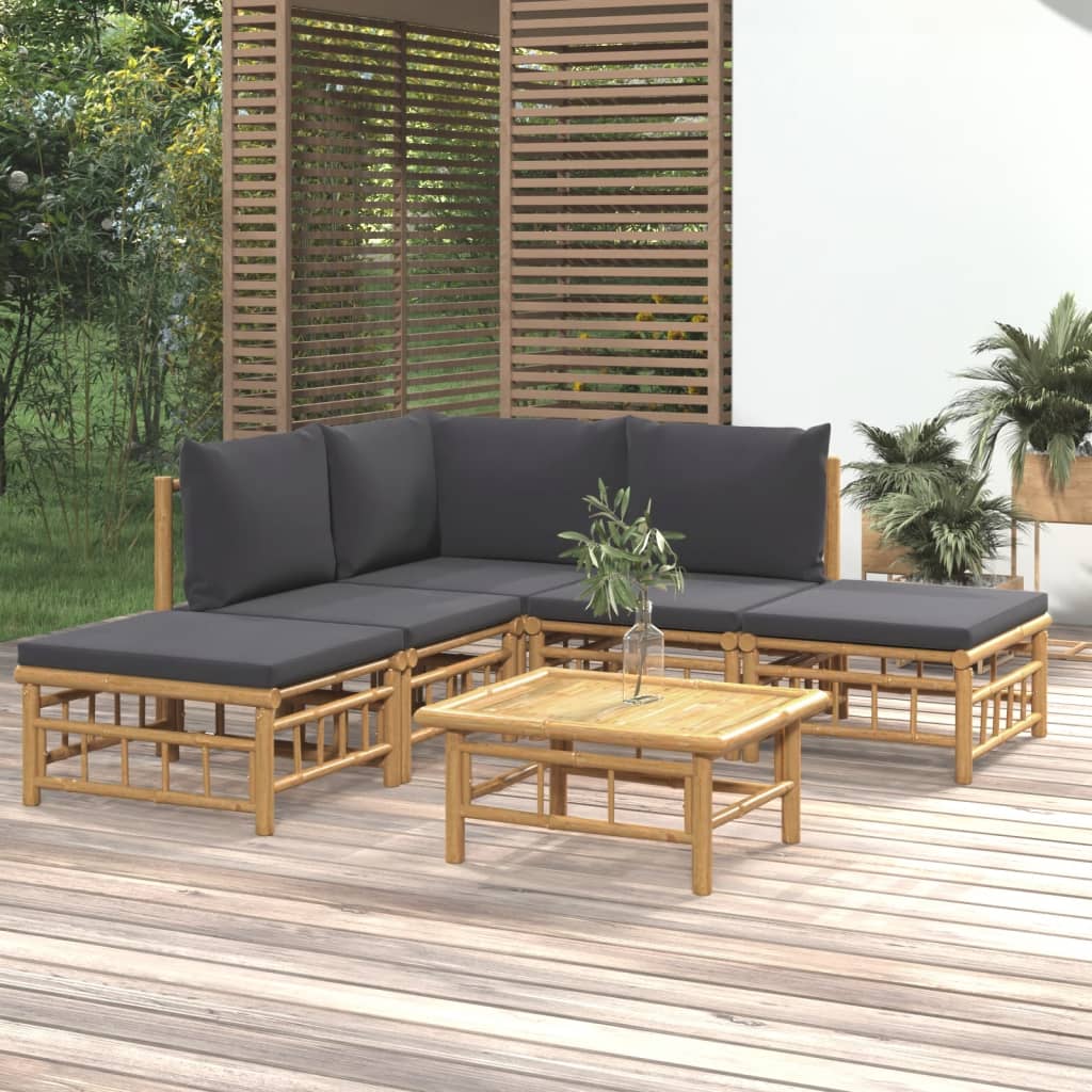 vidaXL 6-cz. zestaw mebli do ogrodu, ciemnoszare poduszki, bambus
