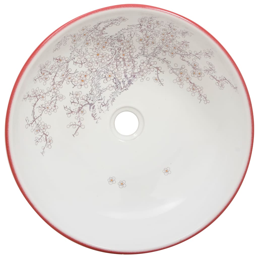 vidaXL Umywalka nablatowa, biało-czerwona, okrągła, Φ41x14 cm