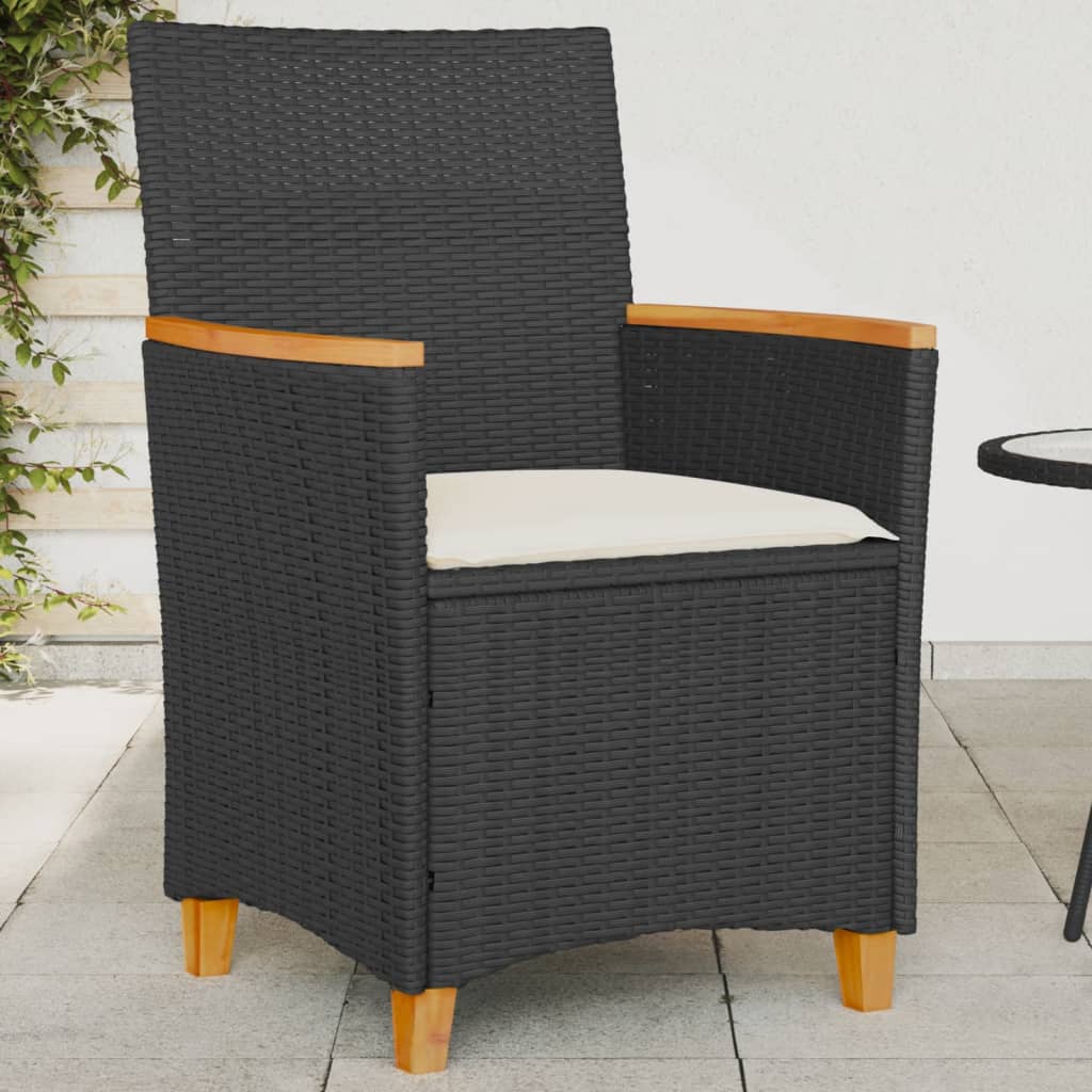 vidaXL Krzesła ogrodowe, poduszki, 2 szt., czarne, polirattan i drewno