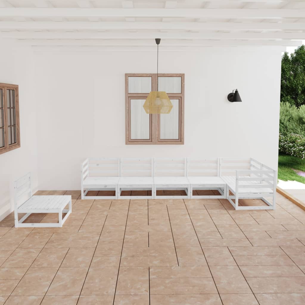 vidaXL 7-cz. zestaw mebli wypoczynkowych do ogrodu, biały, sosnowy