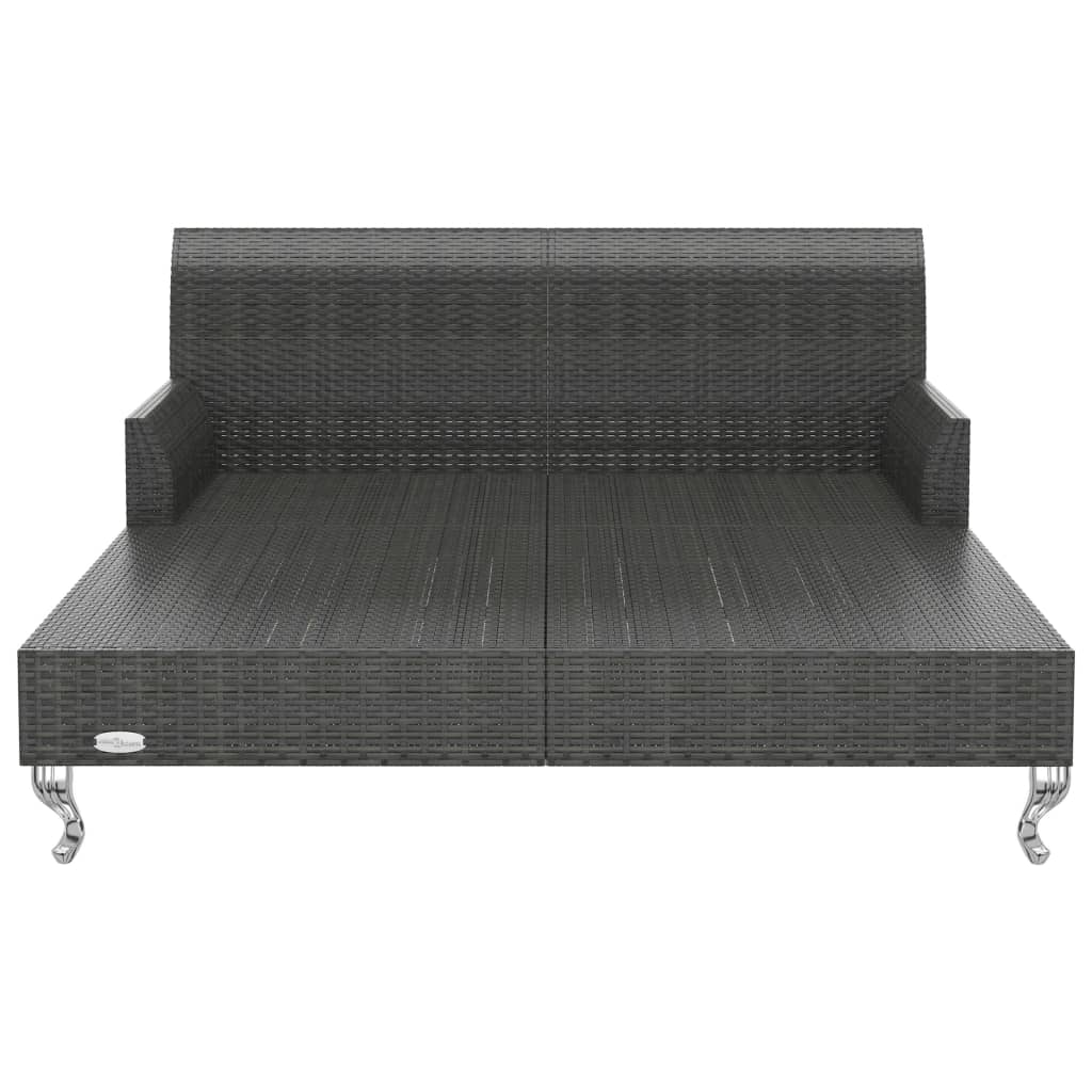 vidaXL 2-osobowe łóżko ogrodowe z poduszkami, rattan PE, czarne