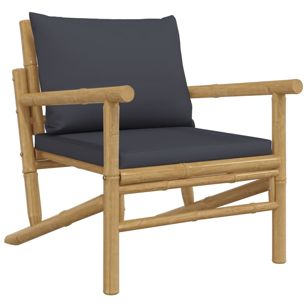 vidaXL Fotele ogrodowe, 2 szt., ciemnoszare poduszki, bambus