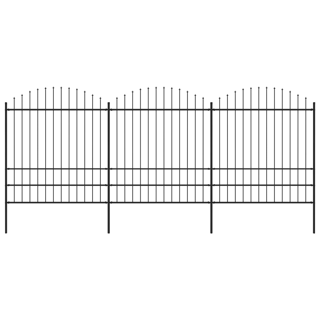 vidaXL Panele ogrodzeniowe z grotami, stal, (1,75-2) x 5,1 m, czarne