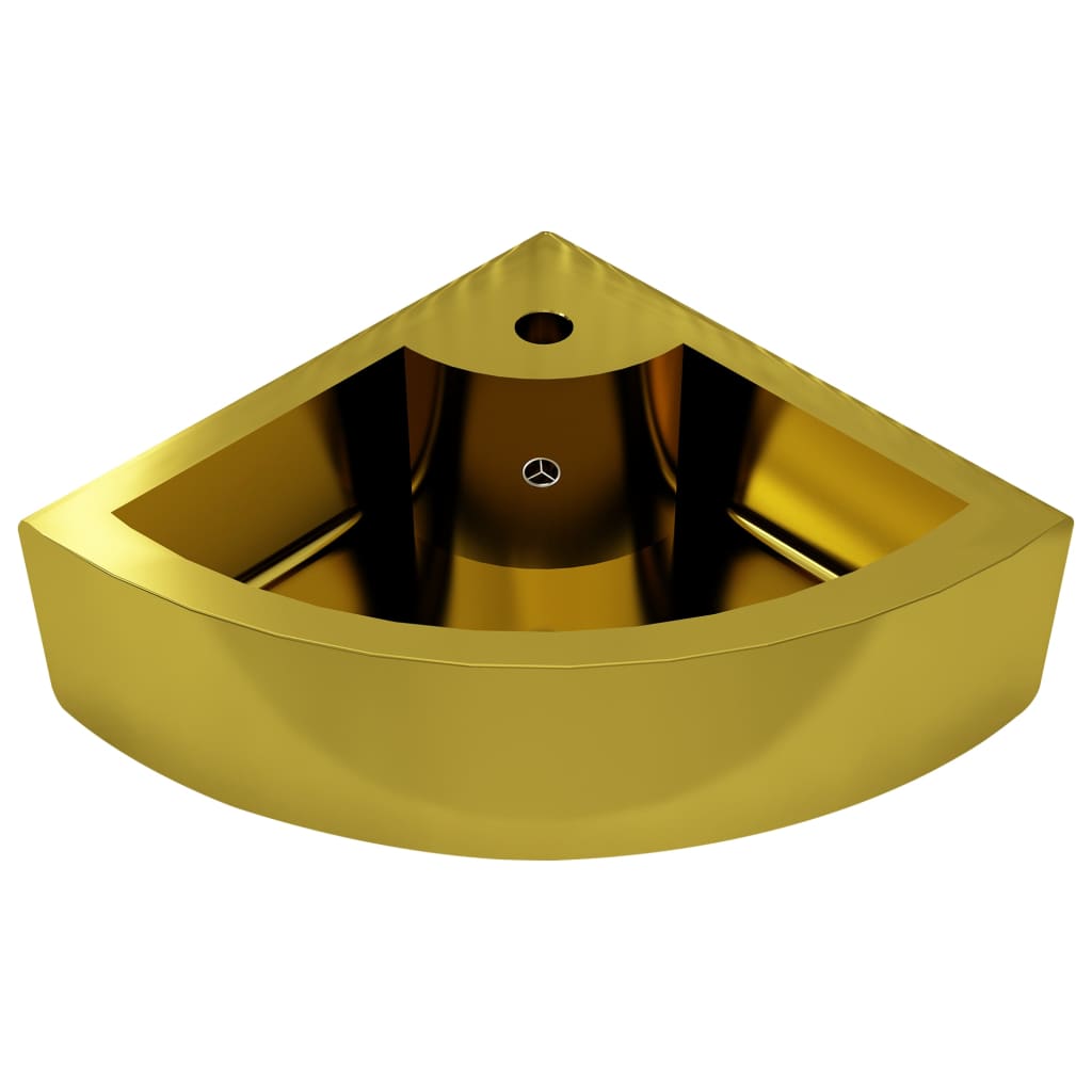 vidaXL Umywalka z przelewem, 45 x 32 x 12,5 cm, ceramiczna, złota