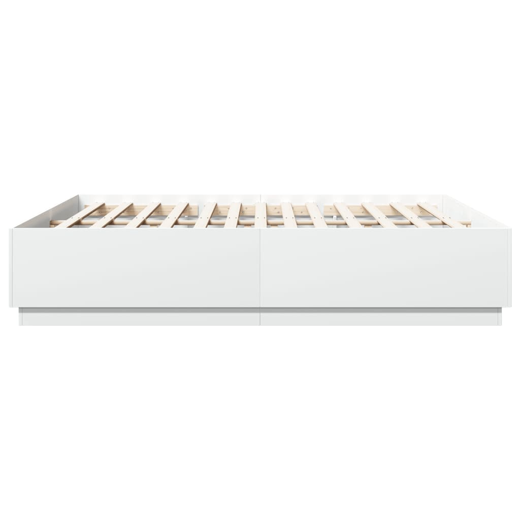 vidaXL Rama łóżka z LED, biała, 200x200 cm, materiał drewnopochodny
