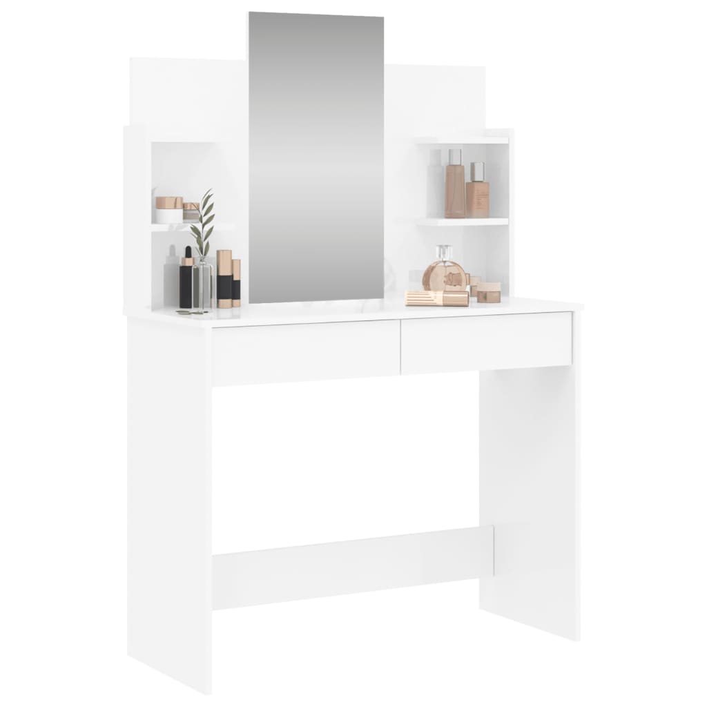 vidaXL Toaletka z lustrem, biała, wysoki połysk, 96x39x142 cm