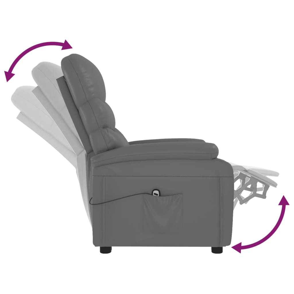 vidaXL Elektryczny fotel rozkładany, szary, obity sztuczną skórą