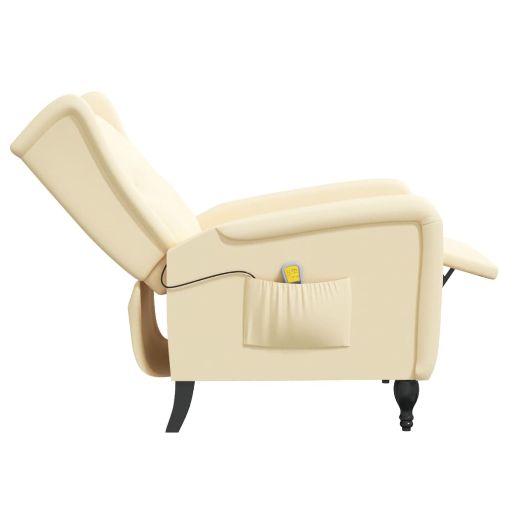 vidaXL Rozkładany fotel masujący, kremowy, obity aksamitem