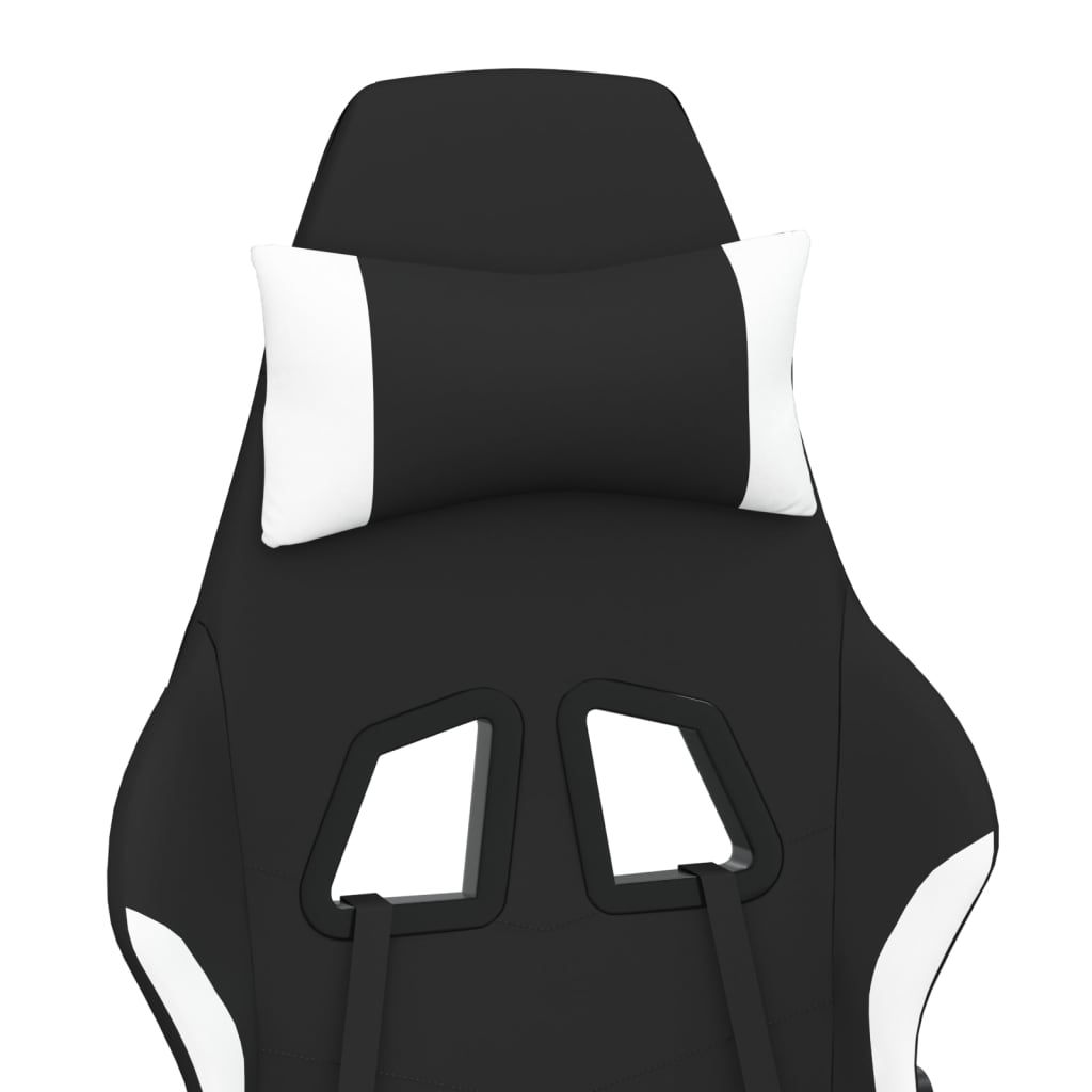 vidaXL Fotel gamingowy z podnóżkiem i masażem, czarno-biały, tkanina