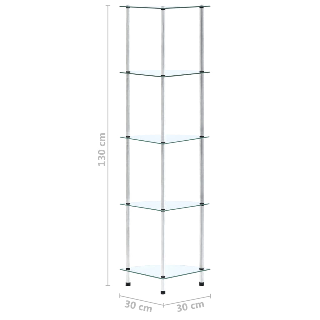 vidaXL 5-poziomowa półka, przezroczysta, 30x30x130 cm, szkło hartowane