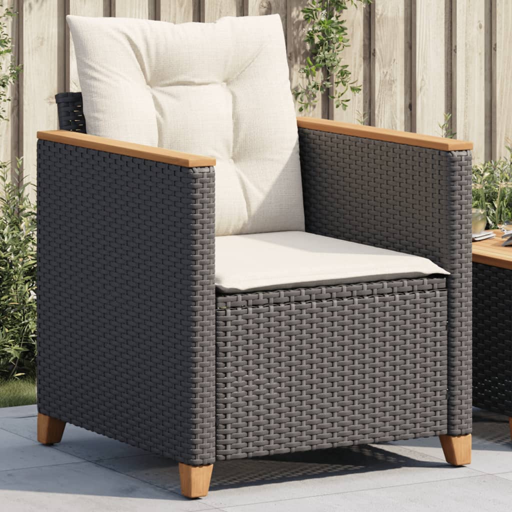 vidaXL Krzesło ogrodowe z poduszkami, czarne, polirattan