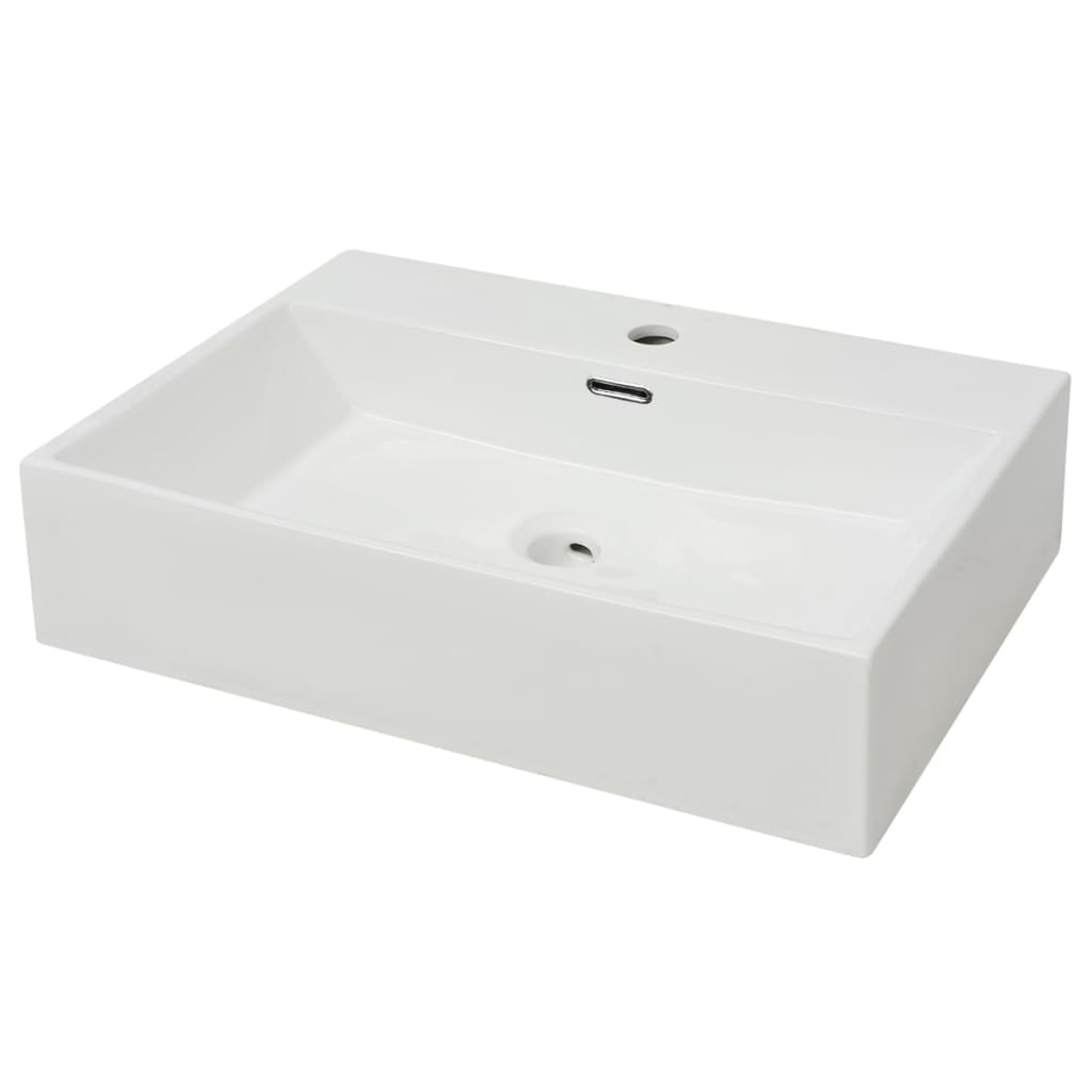 vidaXL Umywalka ceramiczna z otworem na baterię, 60,5 x 42,5 x 14,5 cm, biała