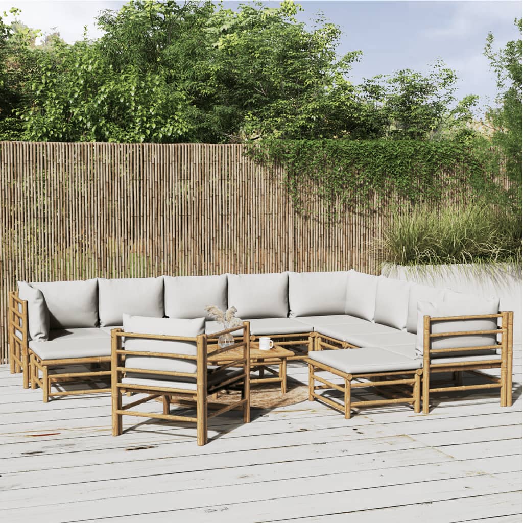 vidaXL 12-cz. zestaw mebli do ogrodu, jasnoszare poduszki, bambus