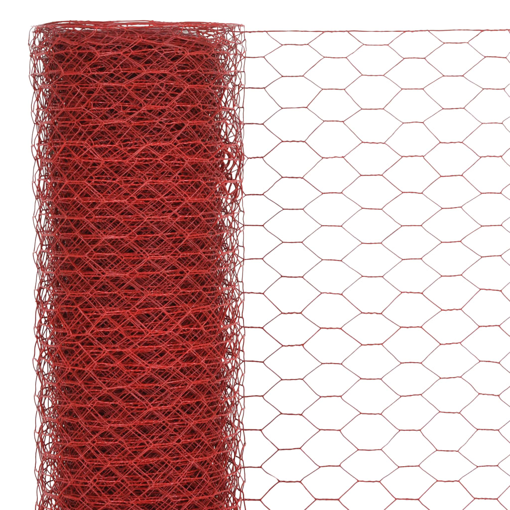 vidaXL Ogrodzenie z siatki, stal i PVC, 25x0,5 m, czerwone