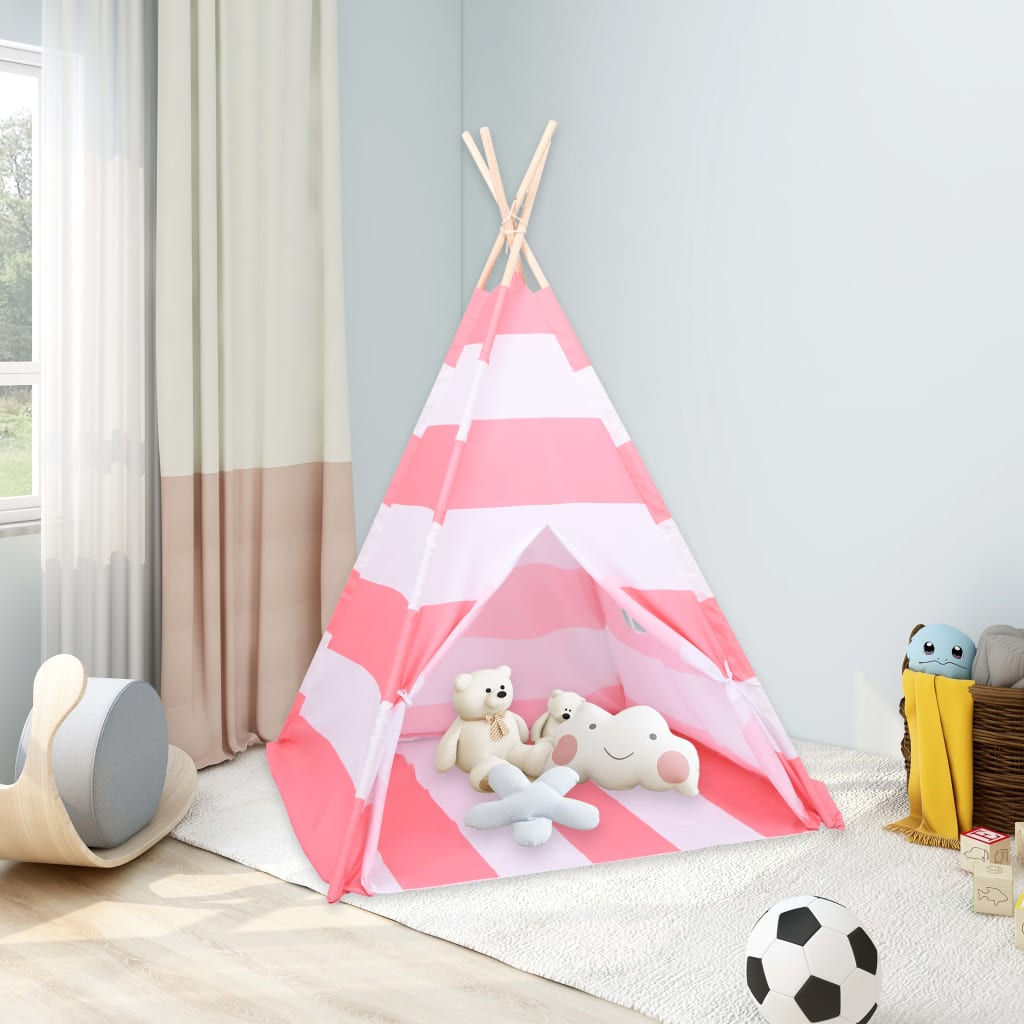 vidaXL Dziecięcy namiot tipi, torba, peach skin, paski, 120x120x150 cm