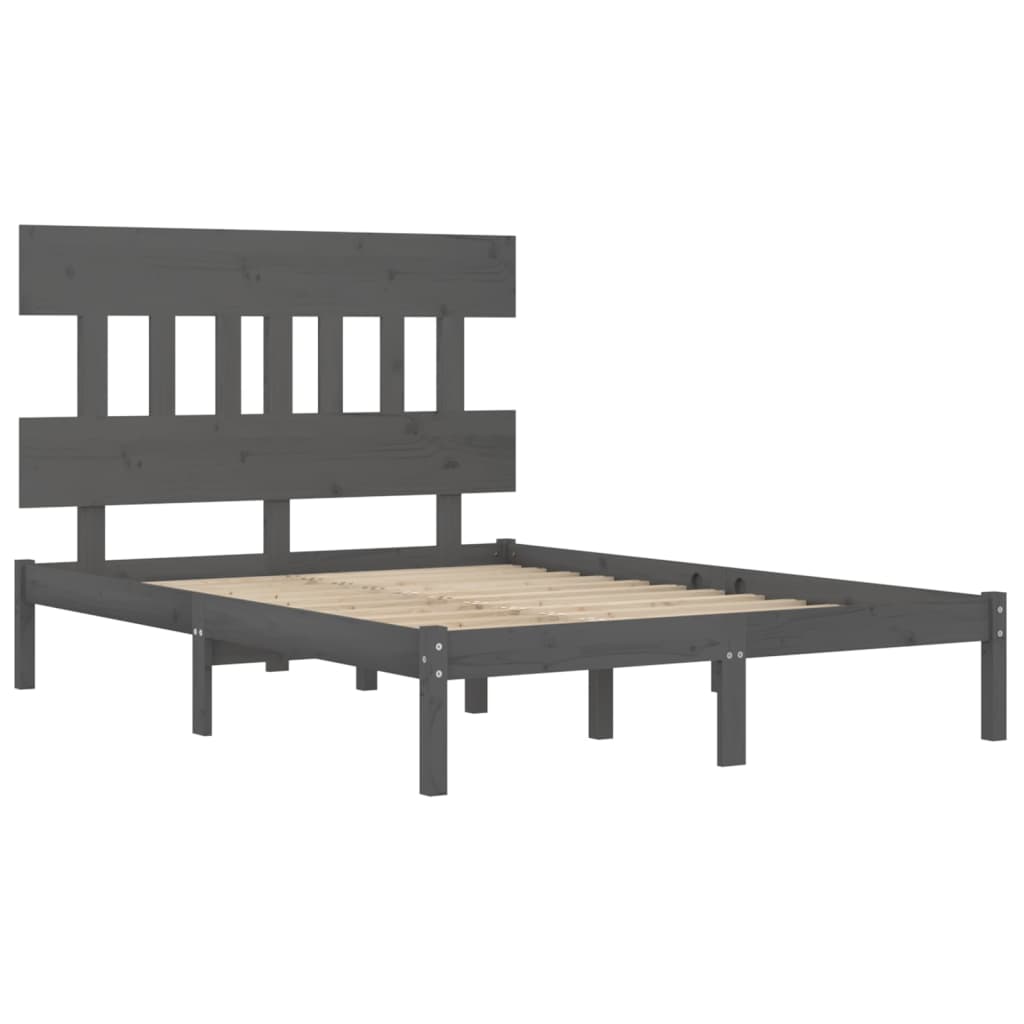 vidaXL Rama łóżka, szara, lite drewno, 200 x 200 cm