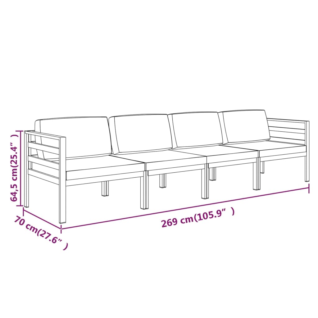 vidaXL 4-cz. zestaw mebli ogrodowych, poduszki, aluminium, antracyt
