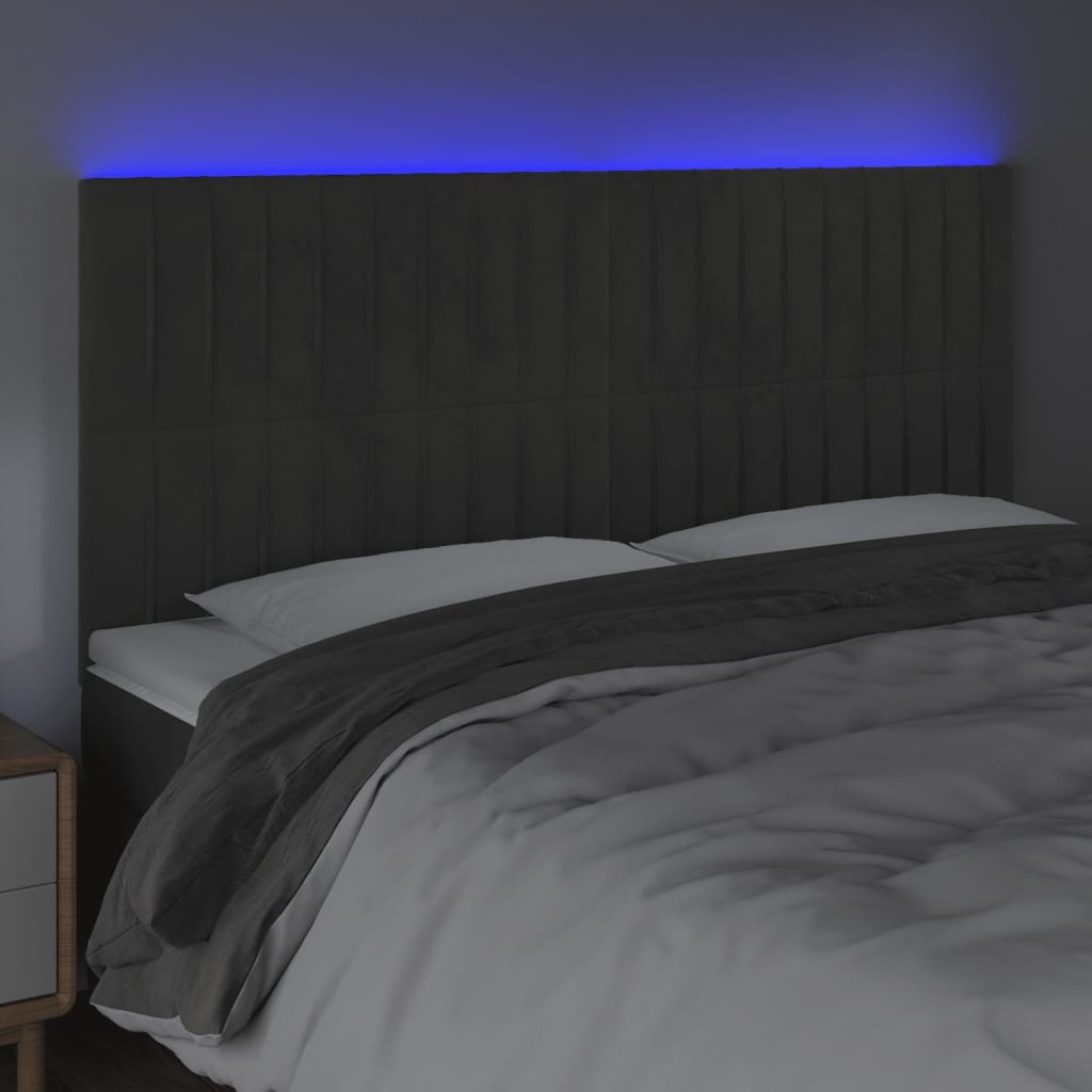 vidaXL Zagłówek do łóżka z LED, ciemnoszary, 200x5x118/128 cm, aksamit