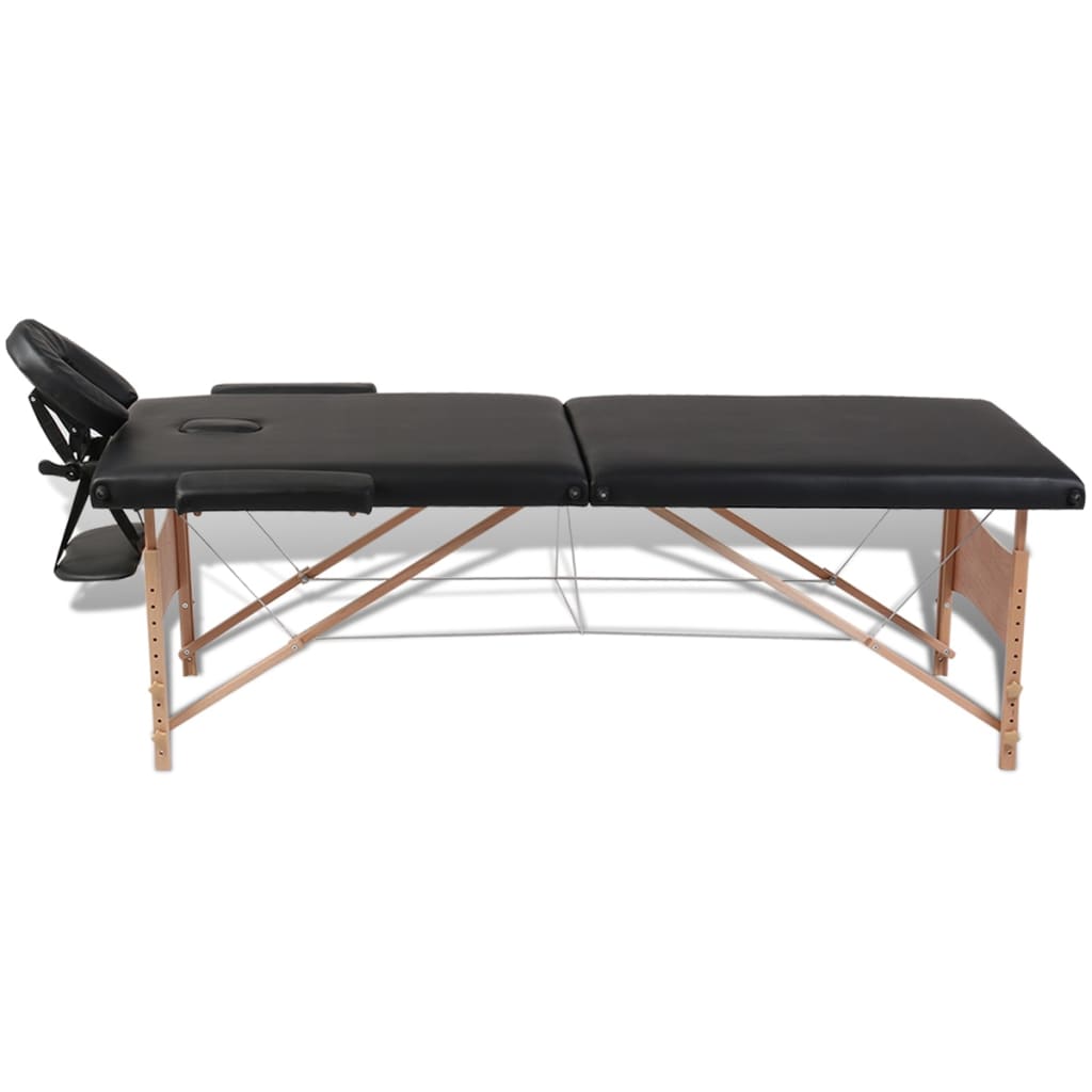 vidaXL Składany stół do masażu z drewnianą ramą, 2 strefy, czarny