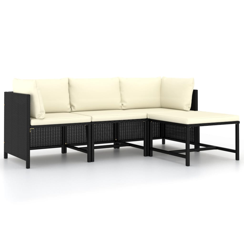 vidaXL 4-częściowa sofa ogrodowa, poduszki, rattan PE, czarna
