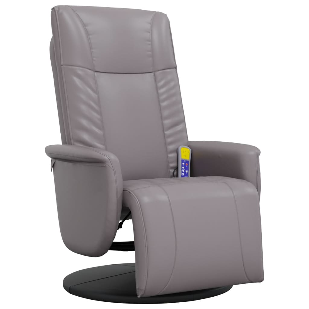 vidaXL Rozkładany fotel masujący z podnóżkiem, szary, sztuczna skóra