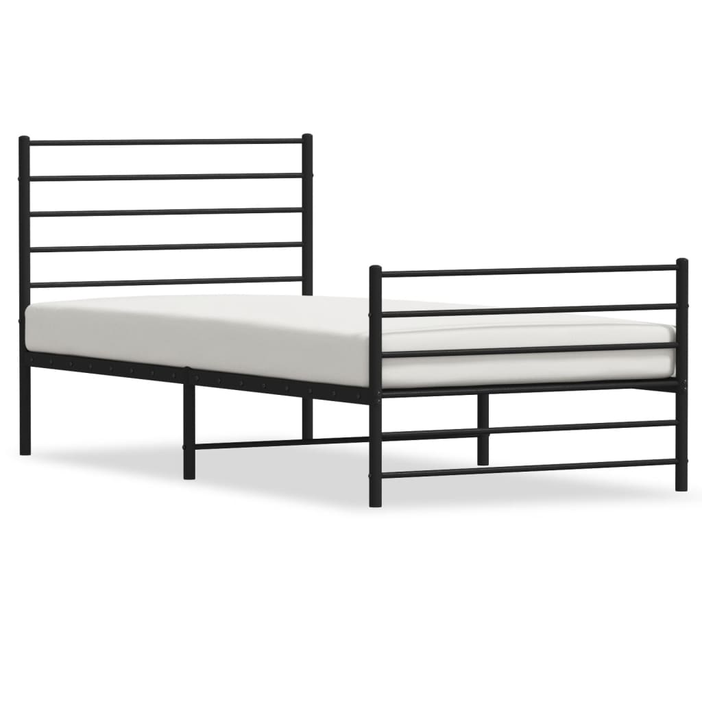 vidaXL Metalowa rama łóżka z wezgłowiem i zanóżkiem, czarna, 90x190 cm