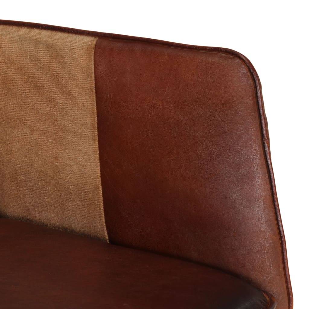 vidaXL Fotel bujany z podnóżkiem, brązowy, skóra naturalna i płótno