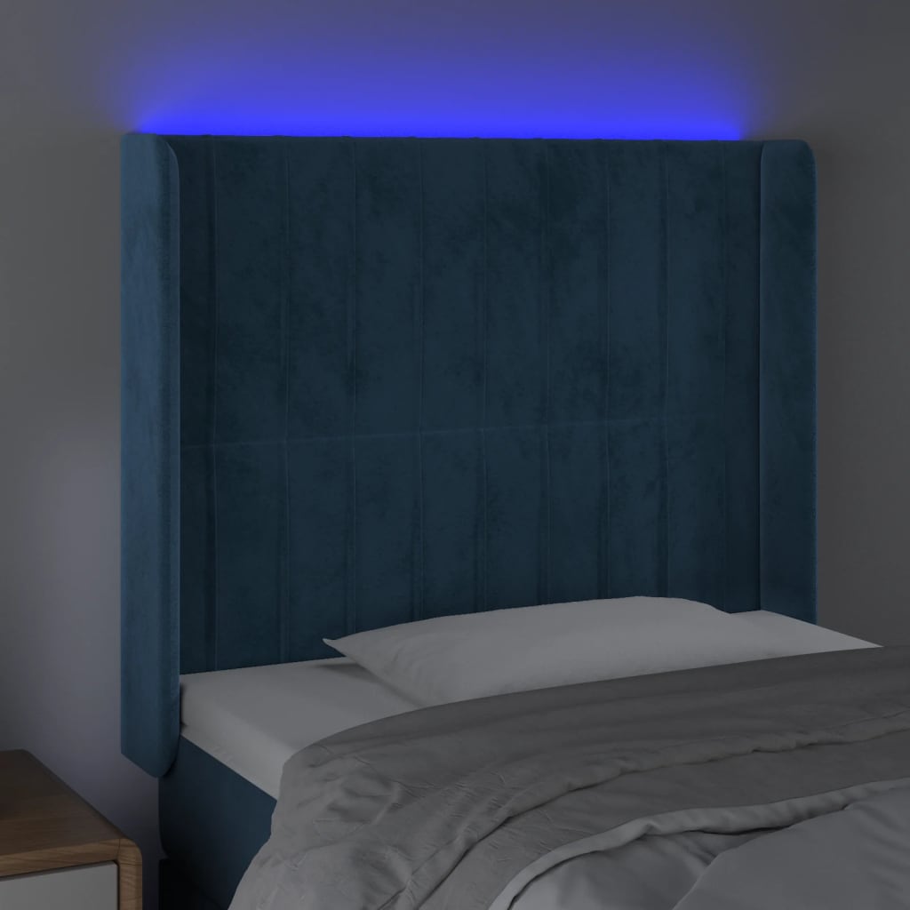 vidaXL Zagłówek do łóżka z LED ciemnoniebieski 93x16x118/128cm aksamit